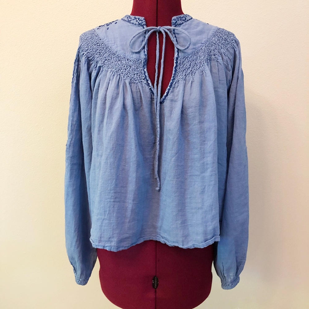 Free People | Embroidered Smocked Peasant Blouse